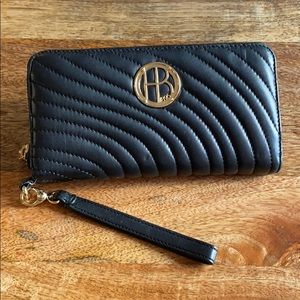 Henri Bendel black leather quilted clutch wallet